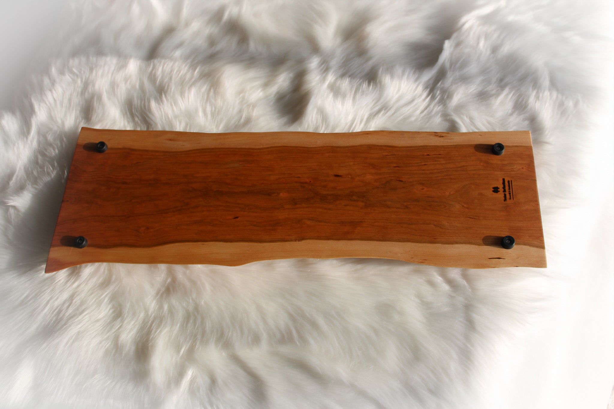 Cherry charcuterie cheese board serving tray with hand forged metal handles