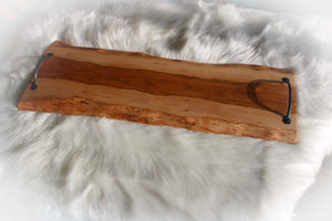 Cherry charcuterie cheese board serving tray with hand forged metal handles