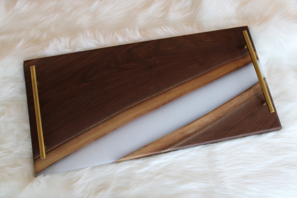 Black Walnut Charcuterie Board/Serving Tray with Pearl Resin