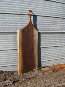 Black Walnut Charcuterie Board with Handle #3.  Live edge pictured.