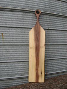 Black walnut charcuterie cheese board with handle.  Front pictured
