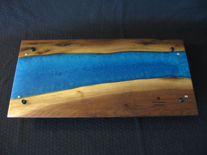 Blue Epoxy River Black Walnut Charcuterie Board/Serving Tray.  Back pictured.