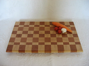 Maple & Cherry End Grain Cutting Board pictured with food.