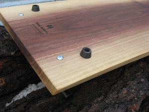 Live Edge Black Walnut Charcuterie Board Serving Tray with Black Metal Handles.  Anti slip feet pictured.