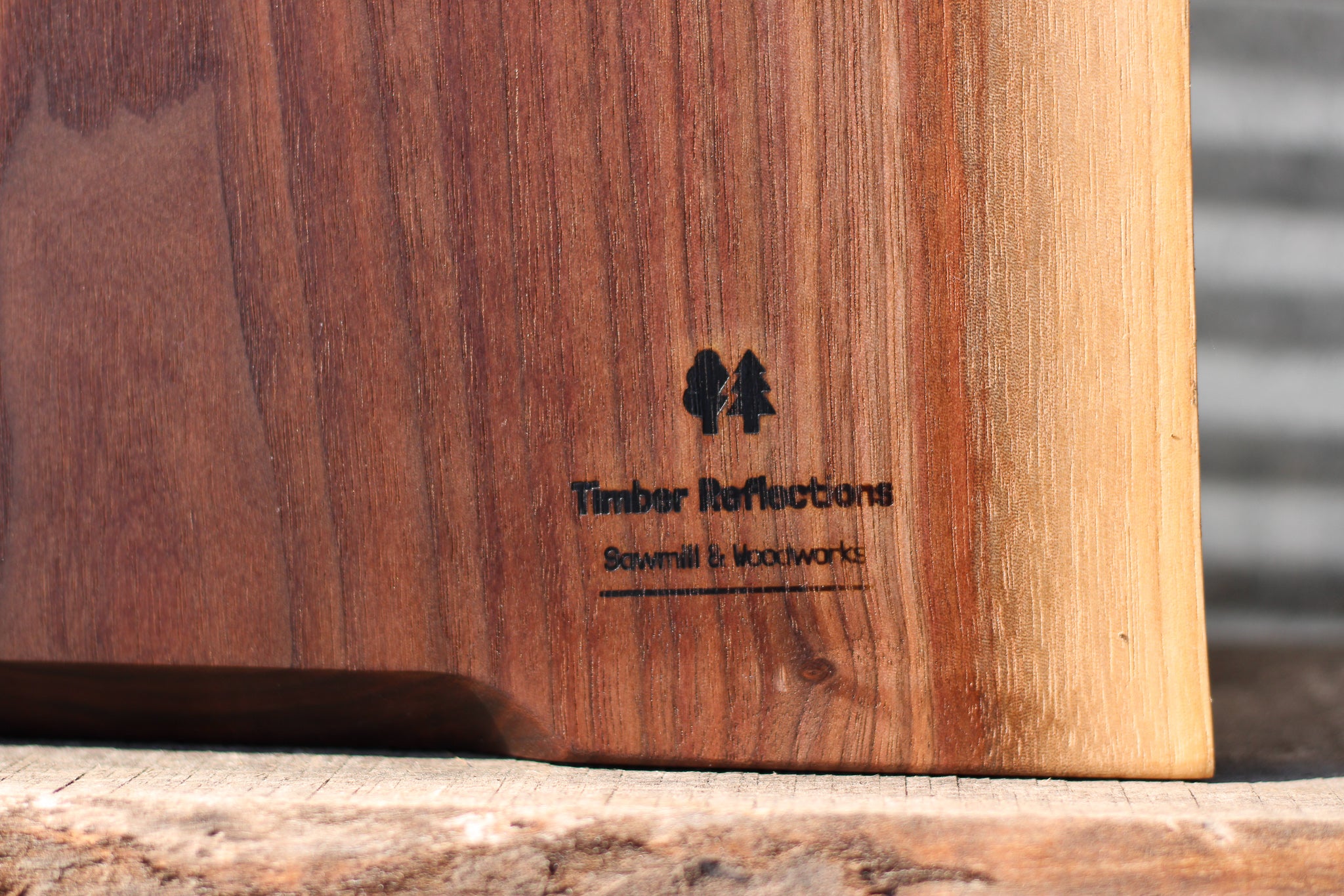 Live Edge Black Walnut Charcuterie Board #4.  Logo pictured.