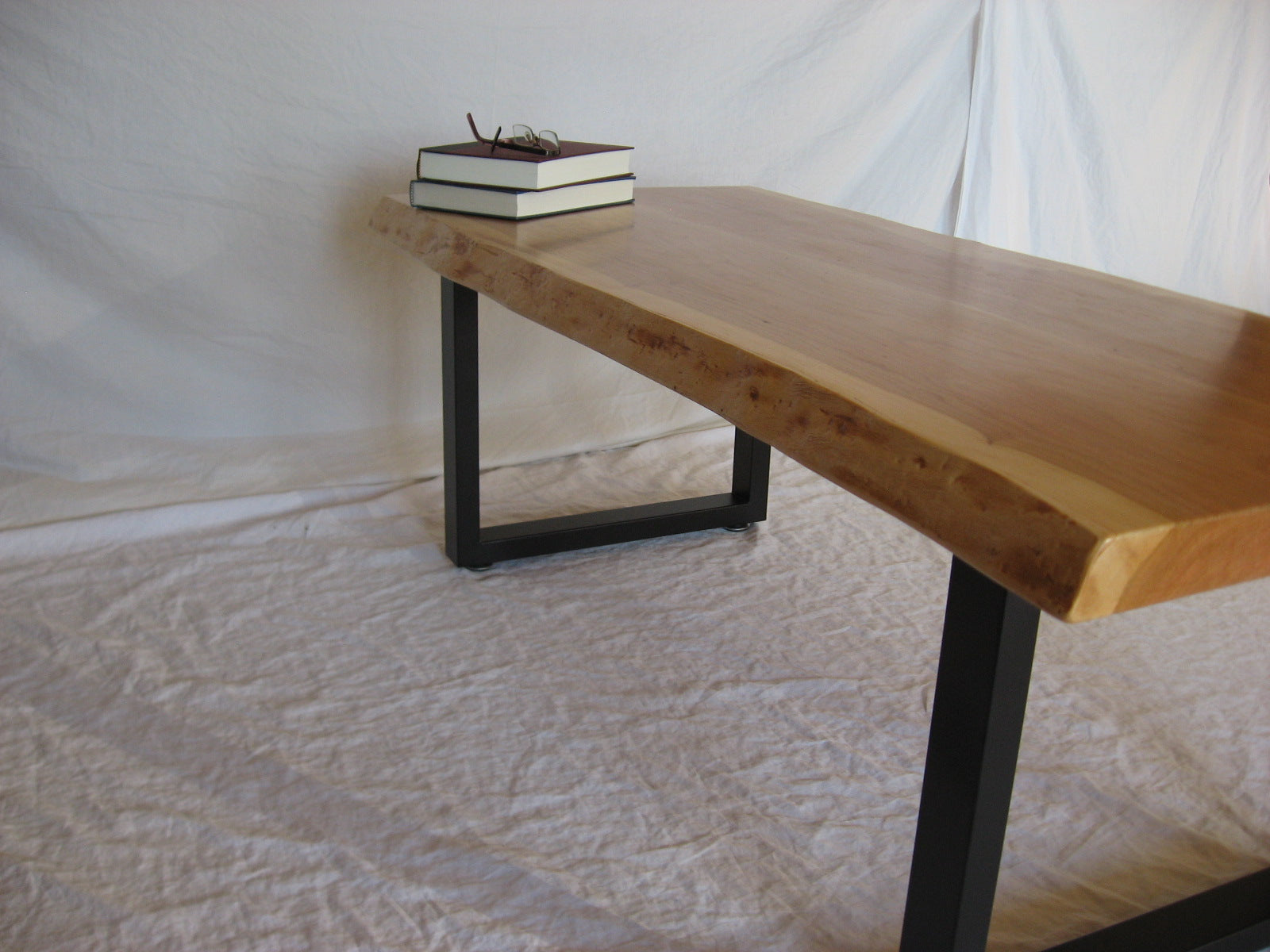 Live Edge Cherry Coffee Table with Square Metal Legs.  Live Edge Pictured