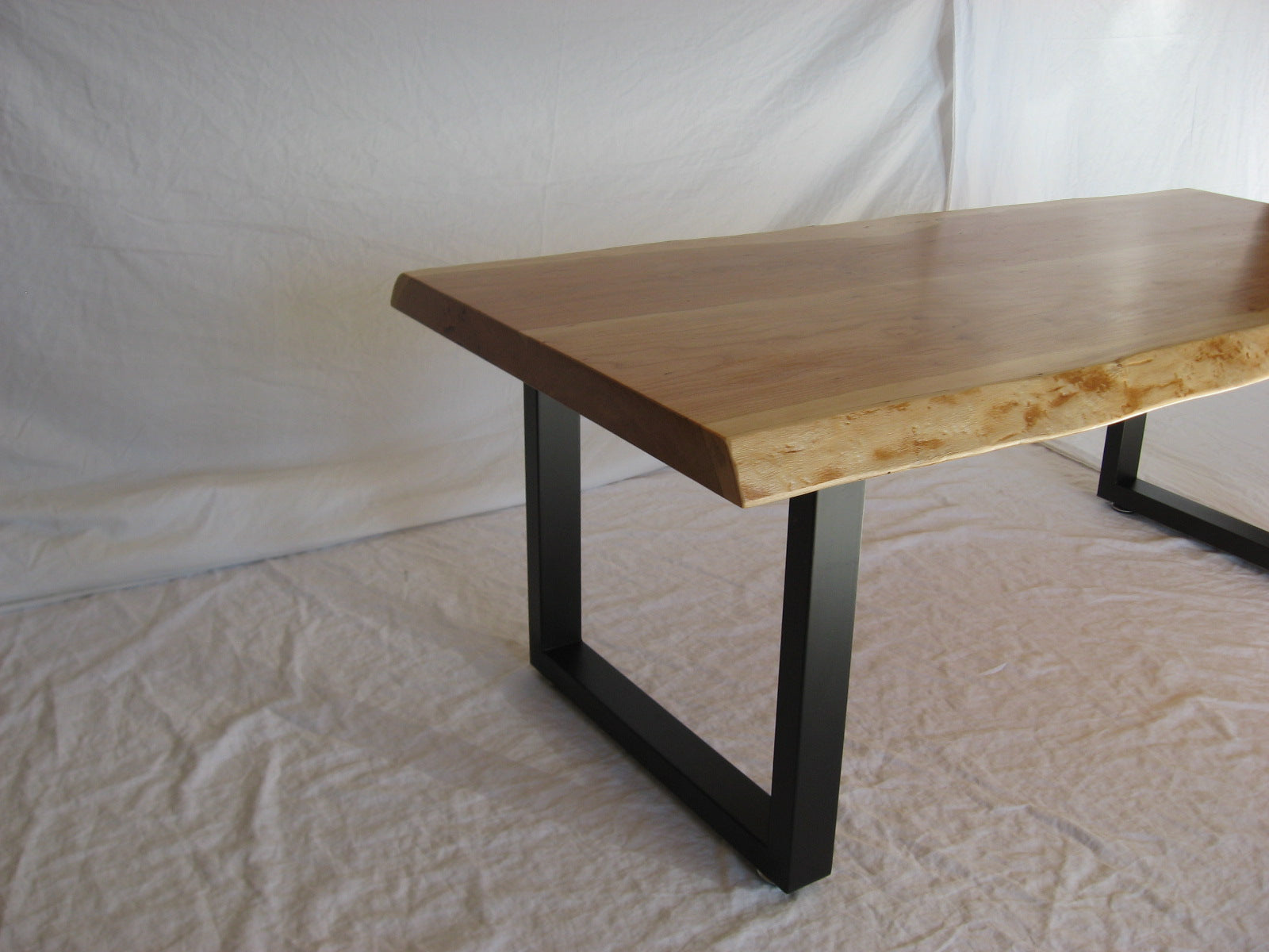 Live Edge Cherry Coffee Table with Square Metal Legs